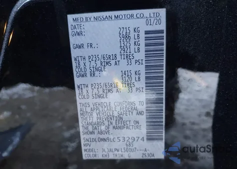 2020 Infiniti Qx60 Pure from USA, damaged, VIN 5N1DL0MN9LC532974